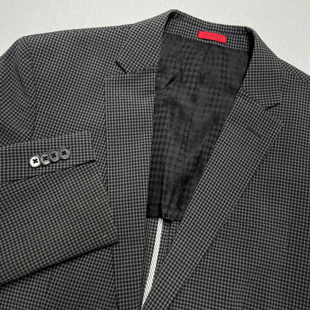 New John Varvatos Mens Blazer Houndstooth 38R Wool Gray Check Sport Coat Jacket